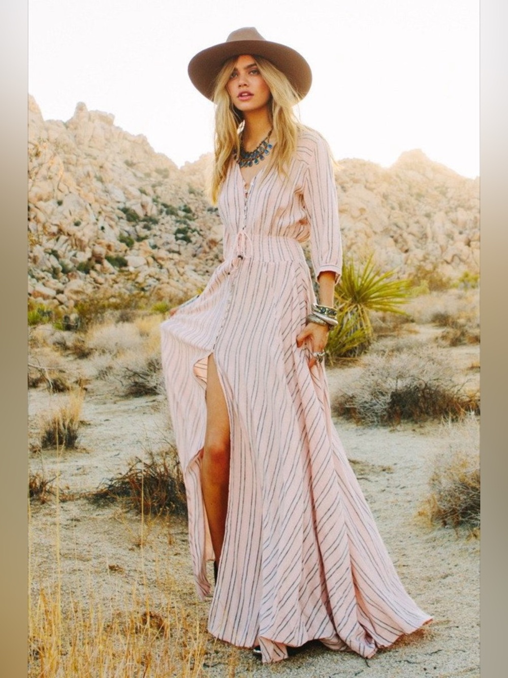 Spell Coral Island Boho Gown - XS | Full Button Down | EUC